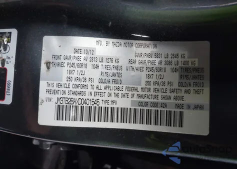 2013 Mazda Cx-9 Sport z USA, uszkodzony, nr VIN JM3TB2BAXD0401545